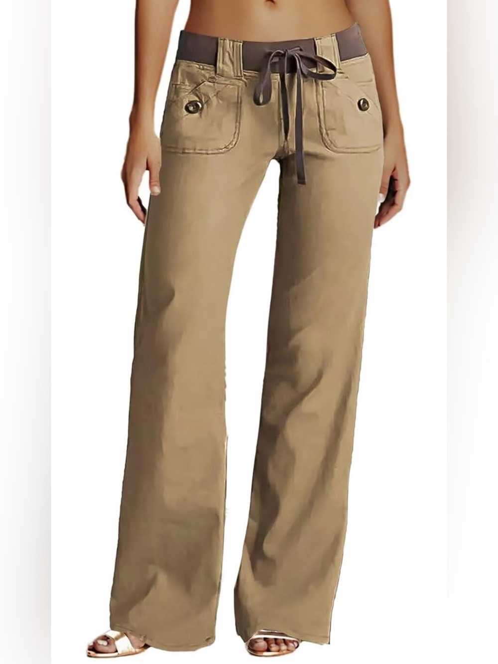 NWT Flamingals Mid Rise Cargo Wide Leg Linen Blend Pants Womens Sz 2XL, Y2K